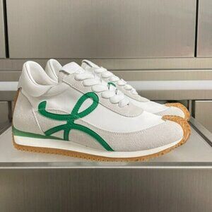 Loewe White and Green Lace-Up Sneakers